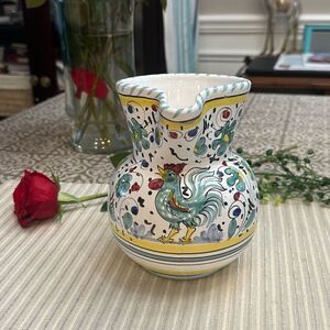 Deruta Orvieto Galleto Rooster Pitcher Handpainted Made in Italy 6.9”‎ tall RARE